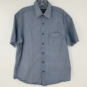 J. Campbell Mens Button Up Shirt L Blue Silk Blend Geometric Tile Coastal Modern
